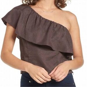 Astr The Label Brown Gray Ruffle One-Shoulder Blouse New With Tags Size Medium